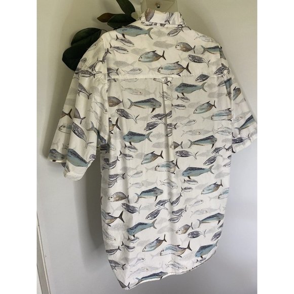 Columbia Men's Fish Print Button Up Shirt XL Vintage Pocket Logo 100% Cotton EUC - Picture 13 of 16